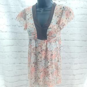 Sweet Pea By Stacy Frati Blue Coral Tie Waist Size Small Blouse